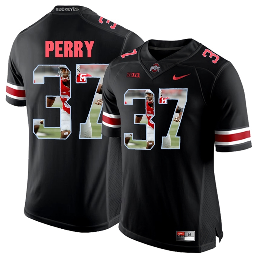 Ohio State Buckeyes Men's NCAA Joshua Perry #37 Blackout With Portrait Print College Football Jersey VGG6649IU